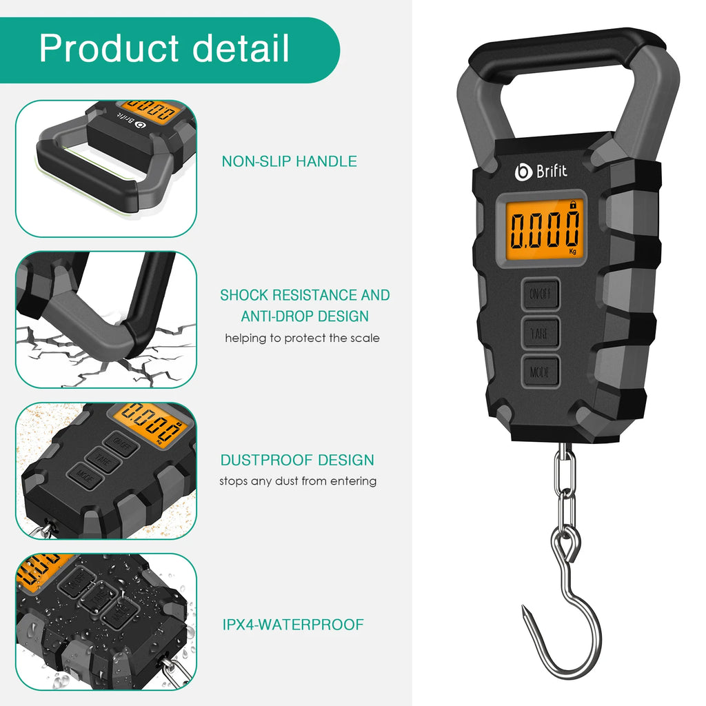 50KG Digital Portable Hanging Fishing & Luggage Scale with Ruler for Home Kitchen