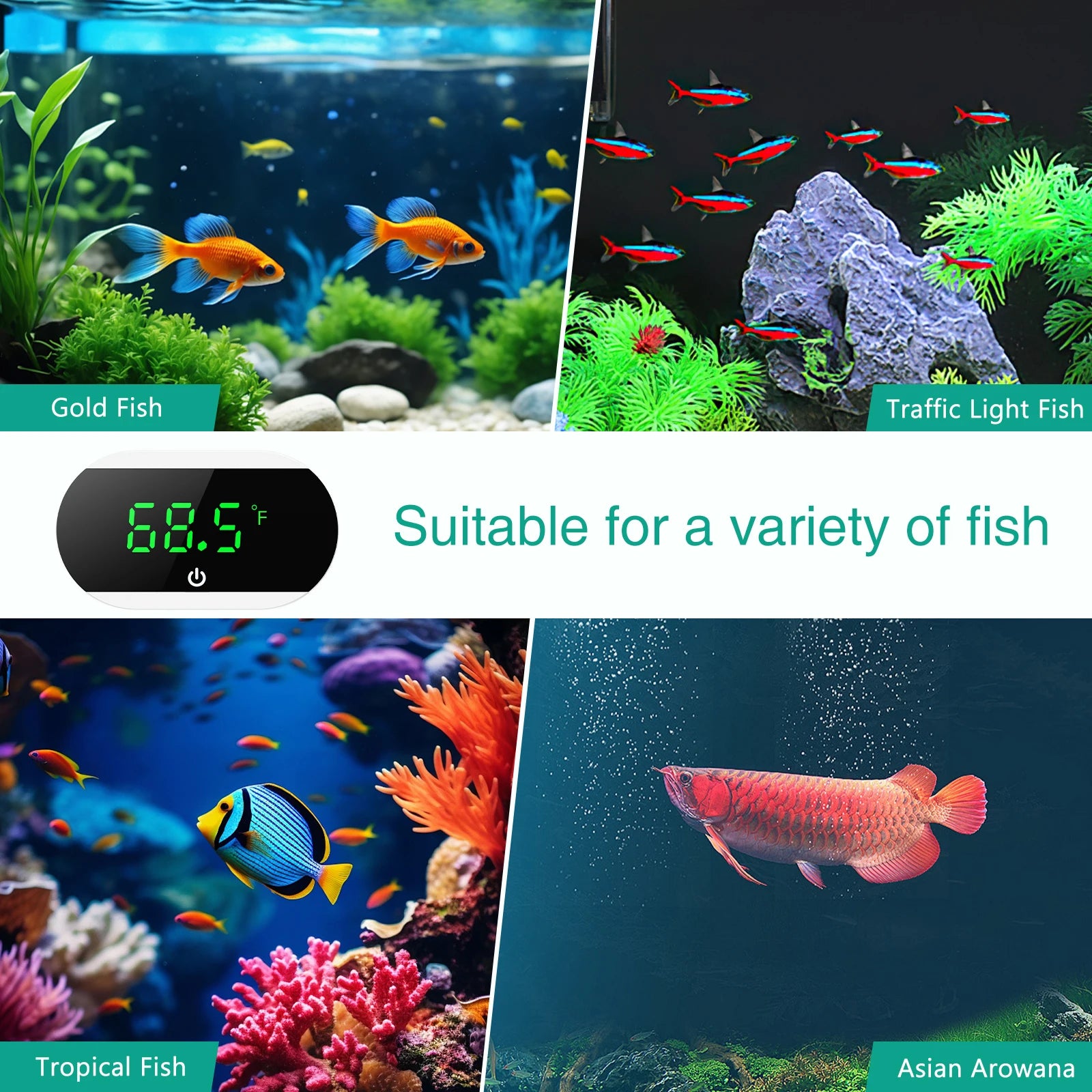 ORIA Digital Aquarium Thermometer External Fish Tank Temperature Meter ℃/℉ Switch