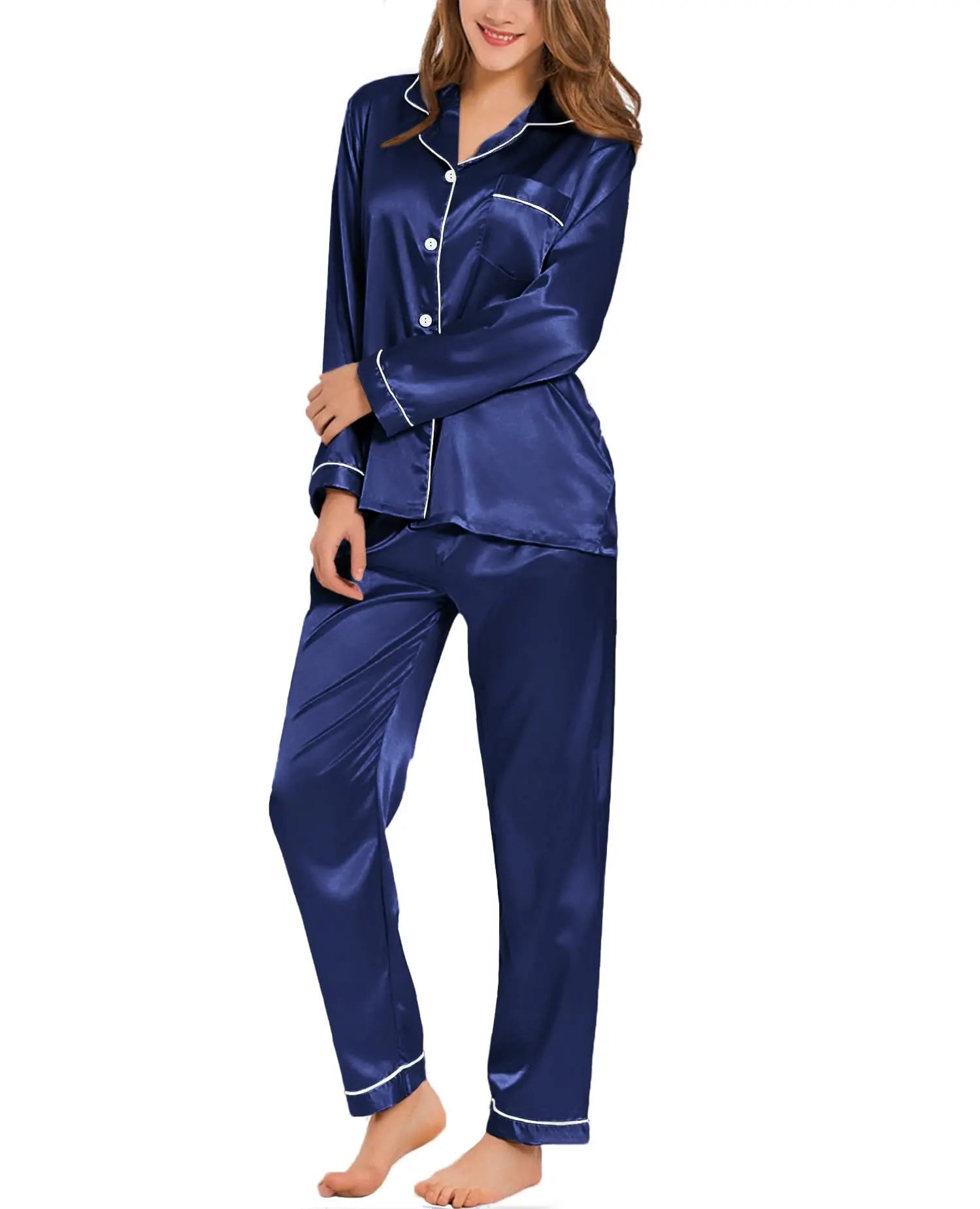 CowLost | activewear-pants-womens-two-piece-silk-satin-pajama-set-long-sleeve-loungewear-sleepwear |8