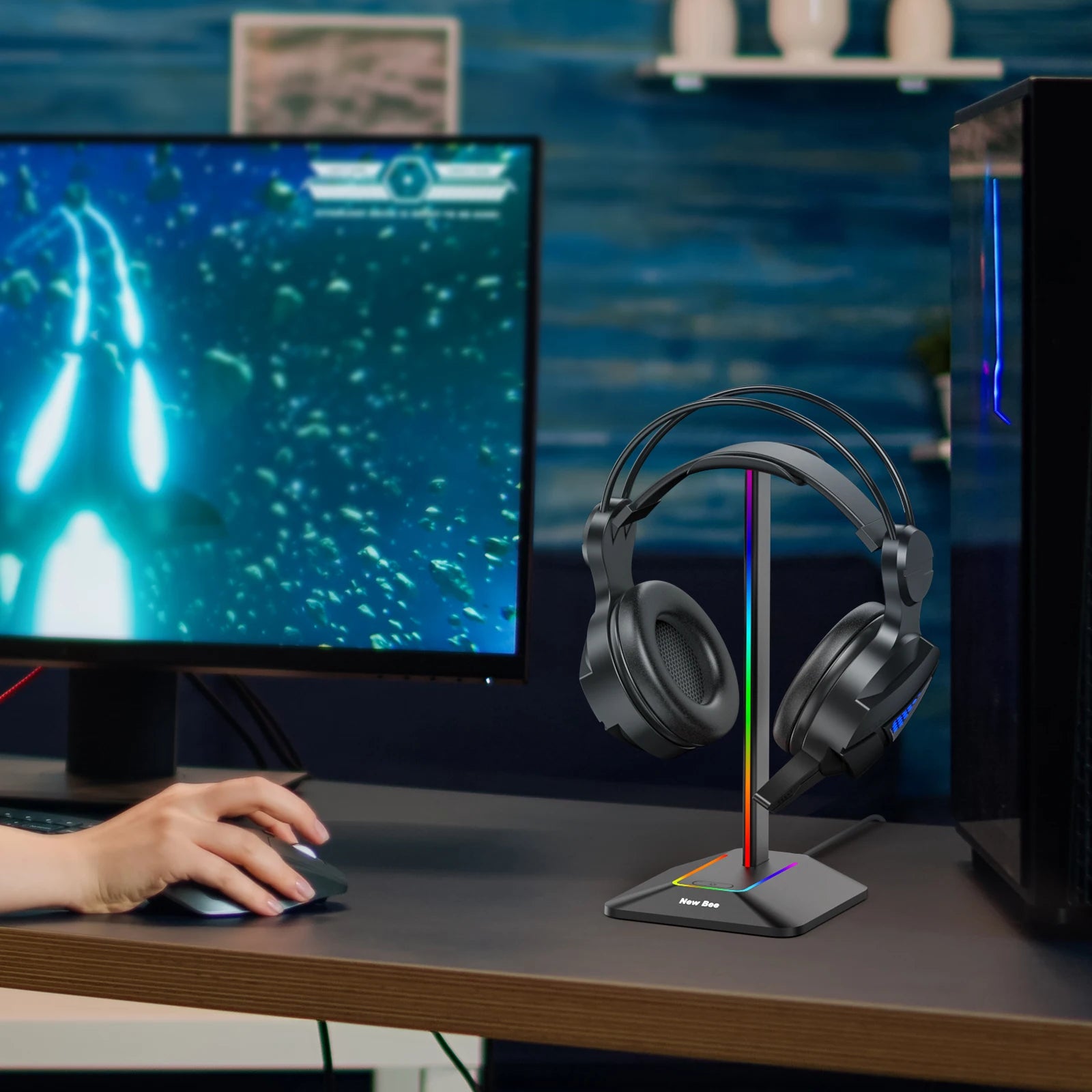 CowLost | mobile-phone-cases-new-bee-z8-rgb-headphone-stand-with-usb-ports |10