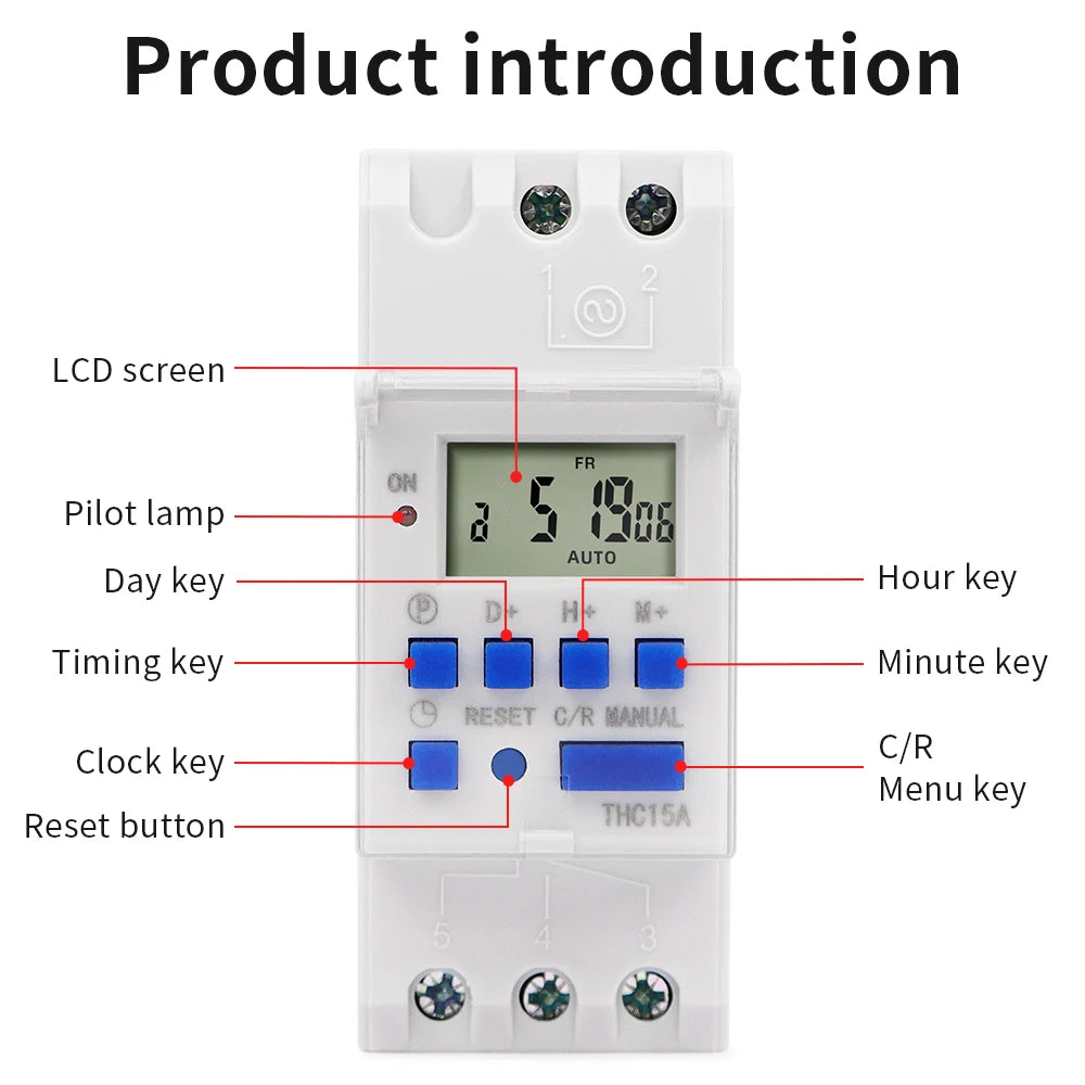 Digital 7-Day Programmable Timer Relay 220V 25/30A with Power Outage Memory