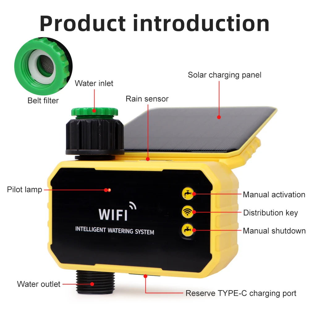 Smart WiFi Solar Irrigation Timer 1/2 Zone LCD Automatic Watering Controller for Garden Lawn
