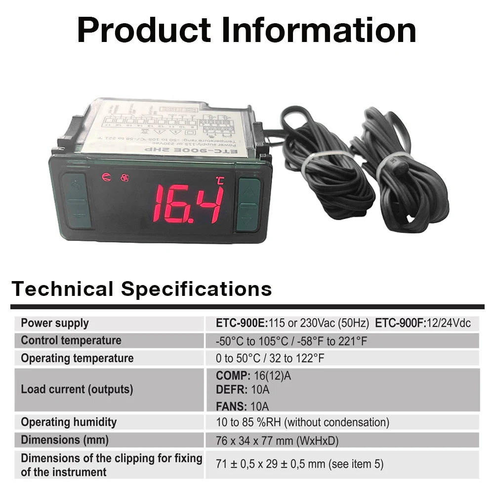 LCD Temperature Controller AC115/230V Thermostat Relay for Heating Cooling Incubator Freezer