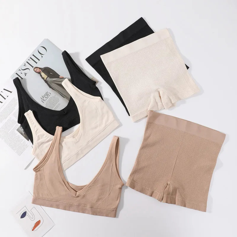 CowLost | product_id-seamless-wireless-v-neck-bra-and-soft-shorts-set-for-women-comfort |8