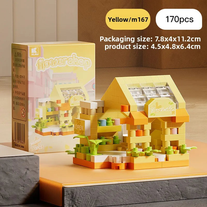 Mini City Street View Flower Shop Building Blocks Kit Educational Toy for Kids