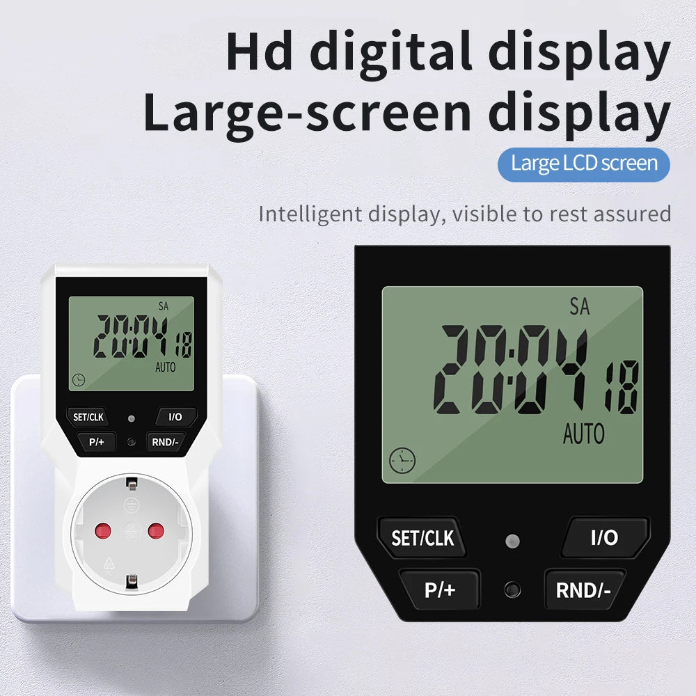 JUANJUAN Digital Programmable Timer Switch EU Plug LCD Display 10-Group Surge Protector 16A 3680W