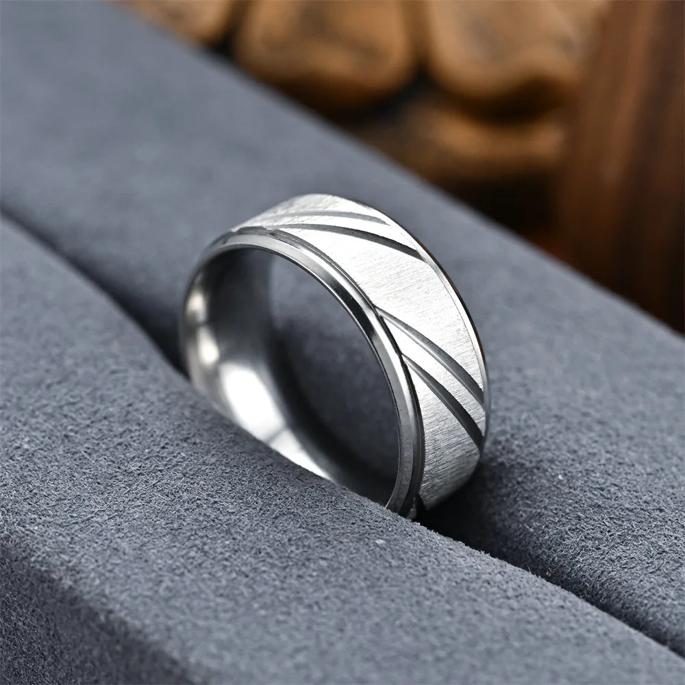 2025 Stainless Steel Couple Slash Rings Fashion Jewelry Wholesale