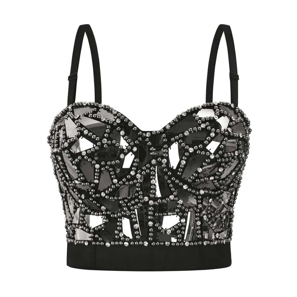 CowLost | activewear-pants-grey-diamond-beaded-punk-rave-brassiere-for-women |1