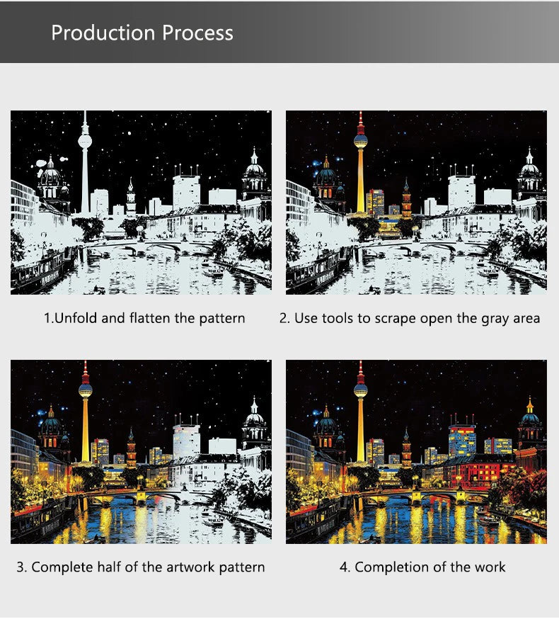 CowLost | product_id-4-pcs-a4-diy-scratch-painting-set-urban-landscapes-character-illustrations |11