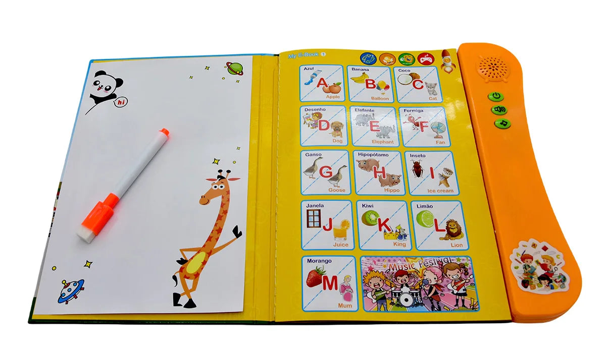 Portuguese English Bilingual Sound Book for Children Alphabet Numbers Animals Fruit Vegetables Educational