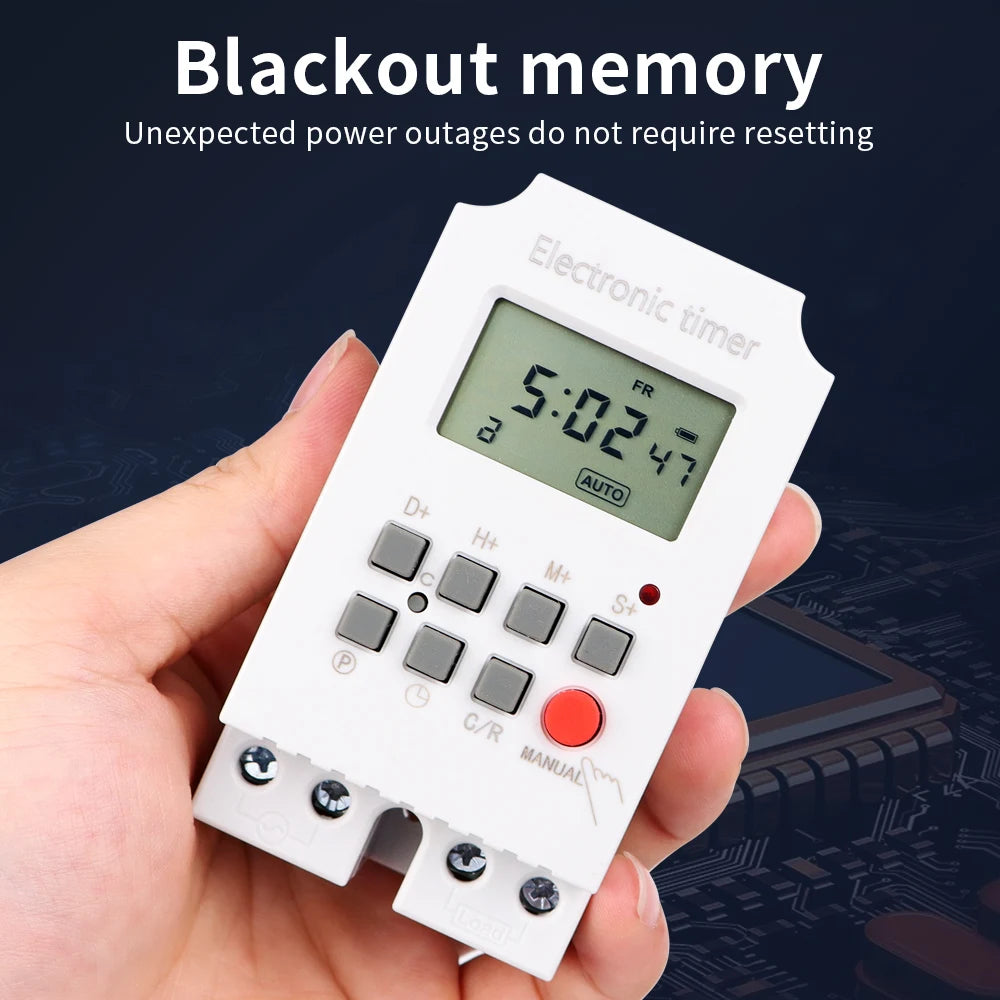 Digital 7-Day Programmable Timer Relay 220V 25/30A with Power Outage Memory