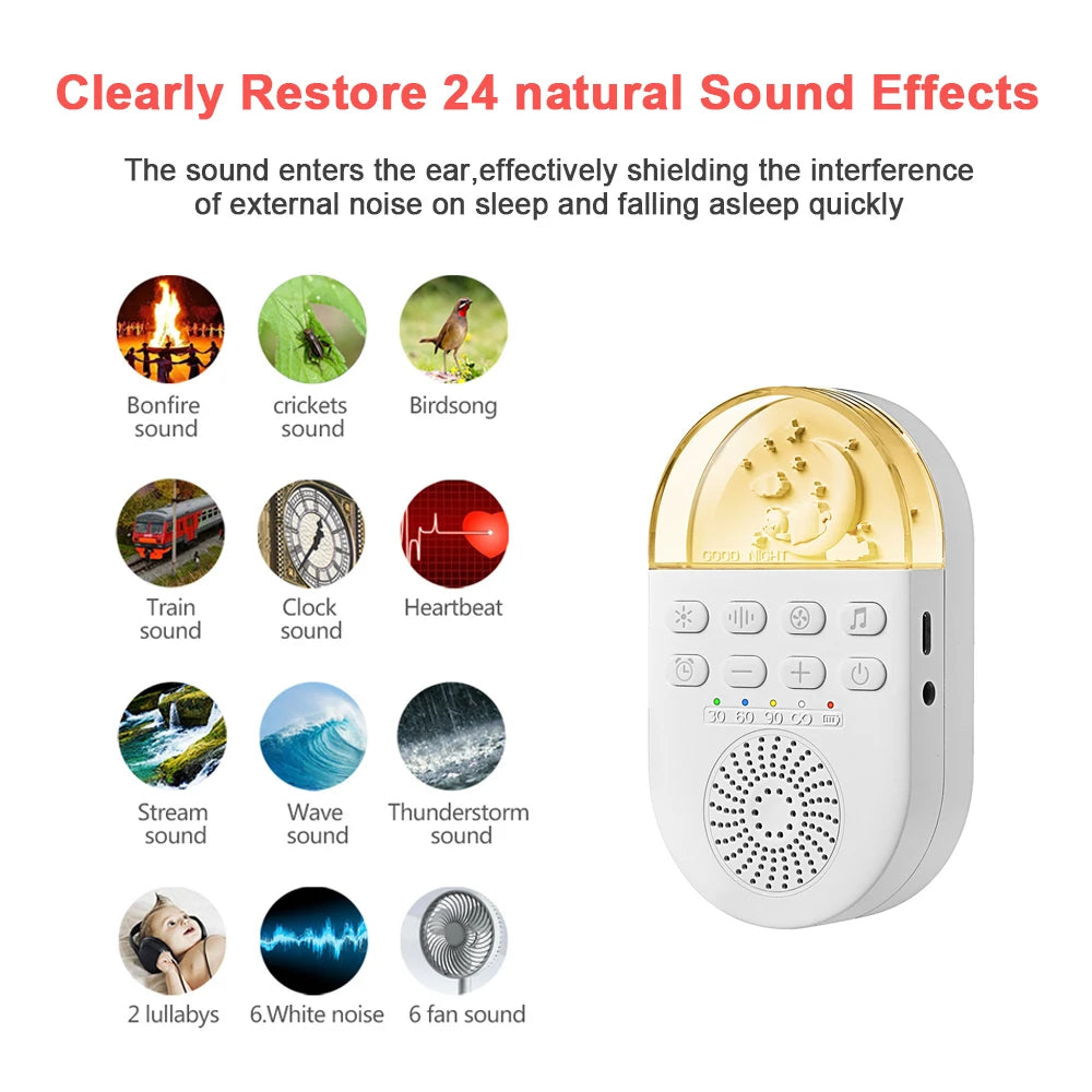 CowLost | portable-white-noise-baby-sleep-machine-24-soothing-sounds-soft-breath-light-30-60-90-timing-for-baby-adult-office-travel |2