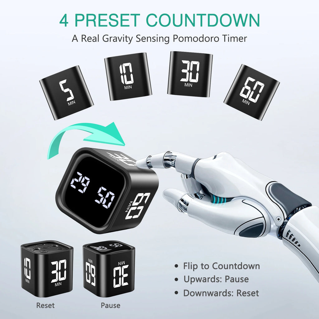 Cube Timer Custom Countdown Gravity Sensor for Tasks Work Study Kitchen