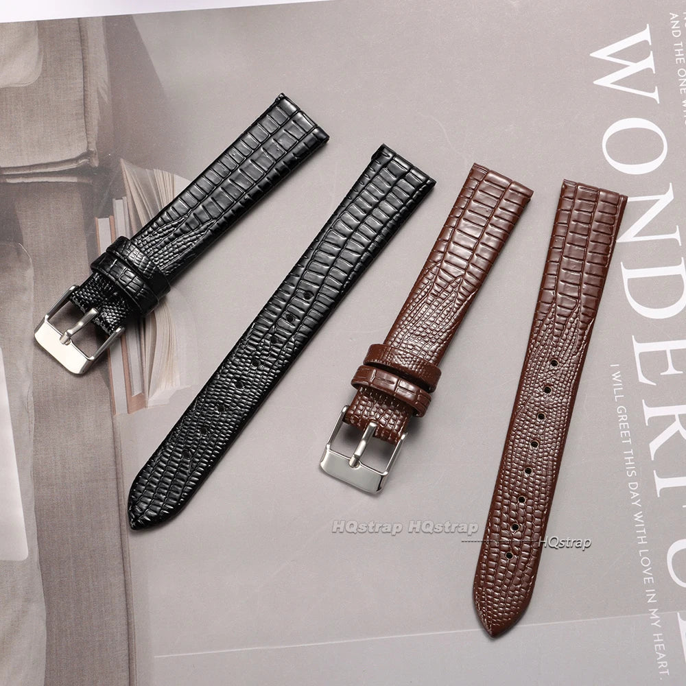 Ultra-thin 8-16mm Lizard Pattern Leather Watch Strap for Women Waterproof Wristband