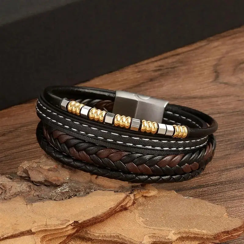 CowLost | badge-pass-holders-jiayiqi-stainless-steel-and-leather-bangle-bracelet-for-men |2