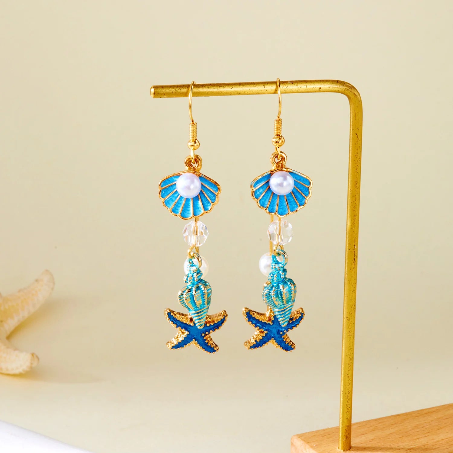 CowLost | bohemia-conch-shaped-starfish-dangle-earrings-for-women-exquisite-pearl-star-long-tassel-drop-earring-girls-beach-party-gifts |3