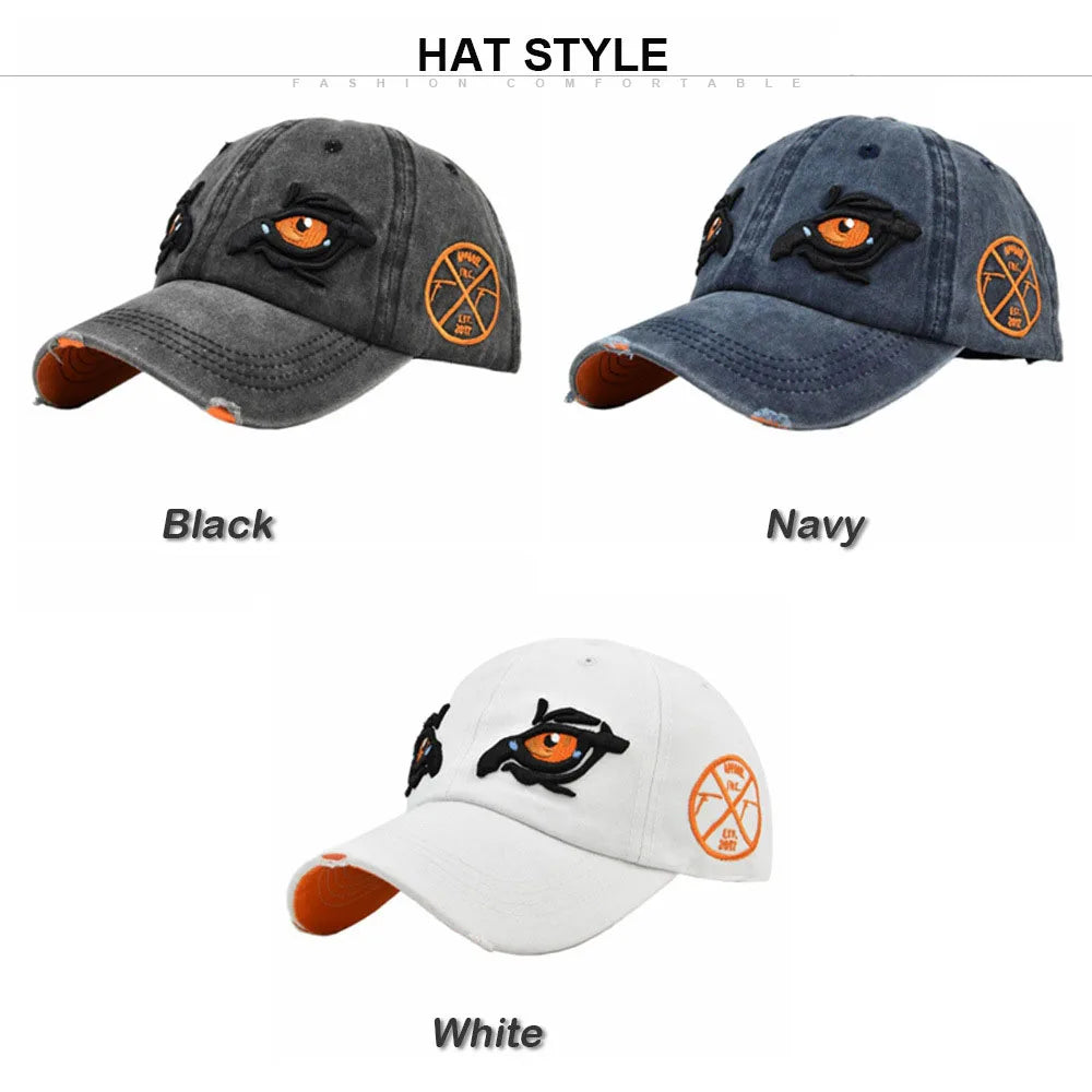 CowLost | washed-cotton-baseball-caps-for-women-men-eagle-eye-embroidery-snapback-hat |9