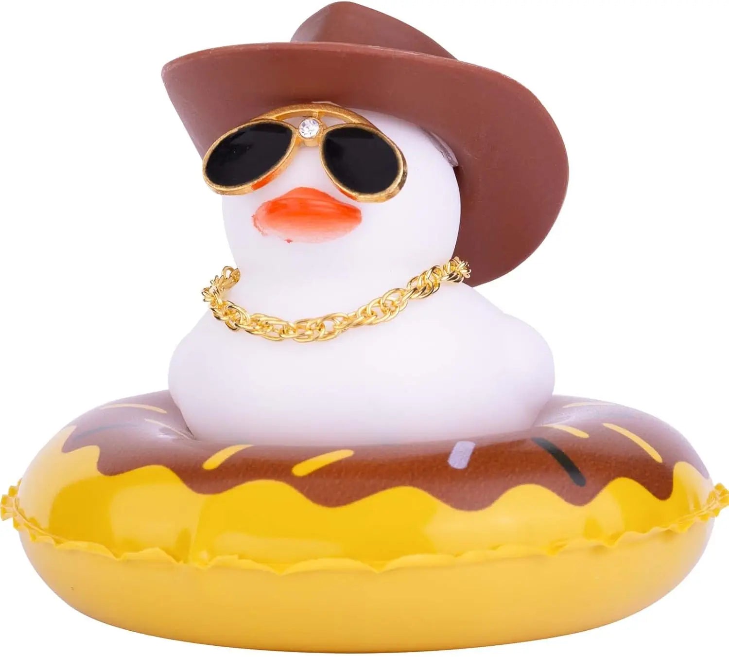 CowLost | product_id-white-rubber-duck-car-dashboard-ornament-with-cowboy-hat-and-swim-ring-necklace |25
