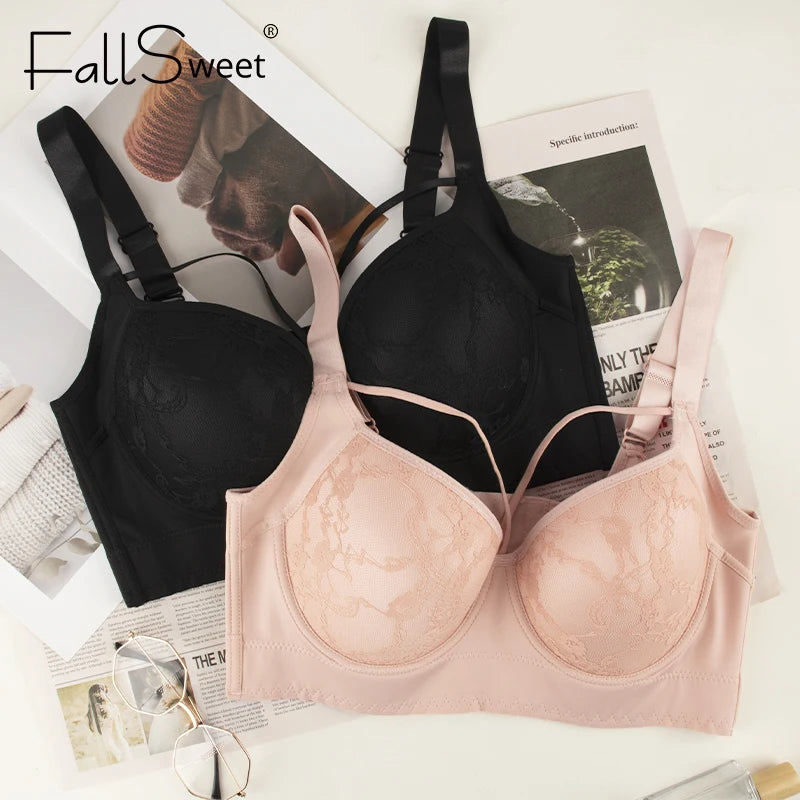 CowLost | product_id-fallsweet-2pcs-plus-size-seamless-lace-push-up-underwire-bras-full-coverage |1