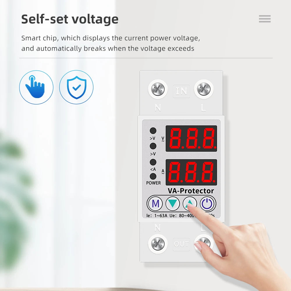 40A/63A Adjustable Digital Voltage Relay 220V Circuit Breaker Surge Protector Over & Under Current Protection