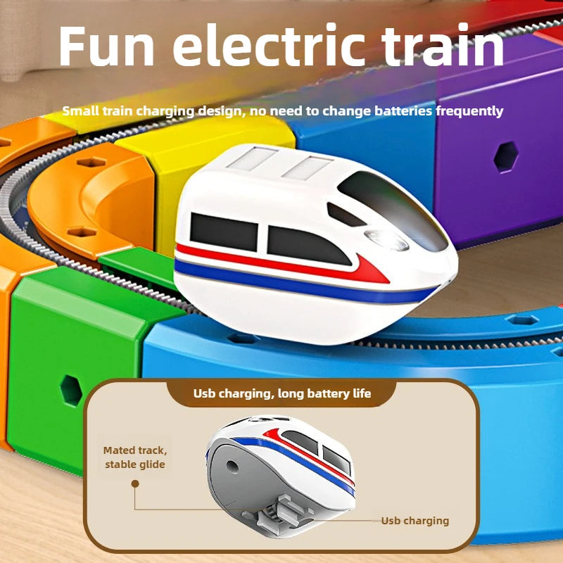 Children Magnetic Rail Car Cube DIY Building Blocks Educational Track Train Toy Christmas Gift