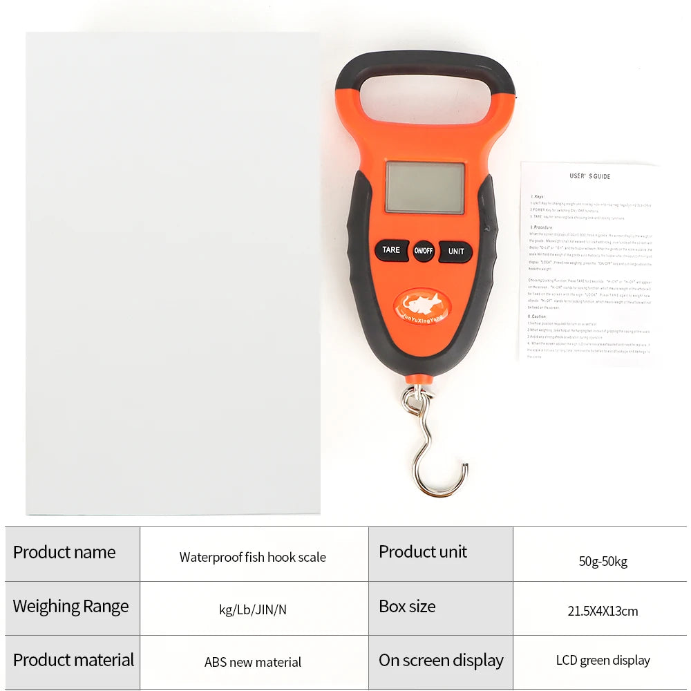 50KG Digital Portable Hanging Fishing Scale LCD Waterproof Non-Slip Handle 10g Accuracy