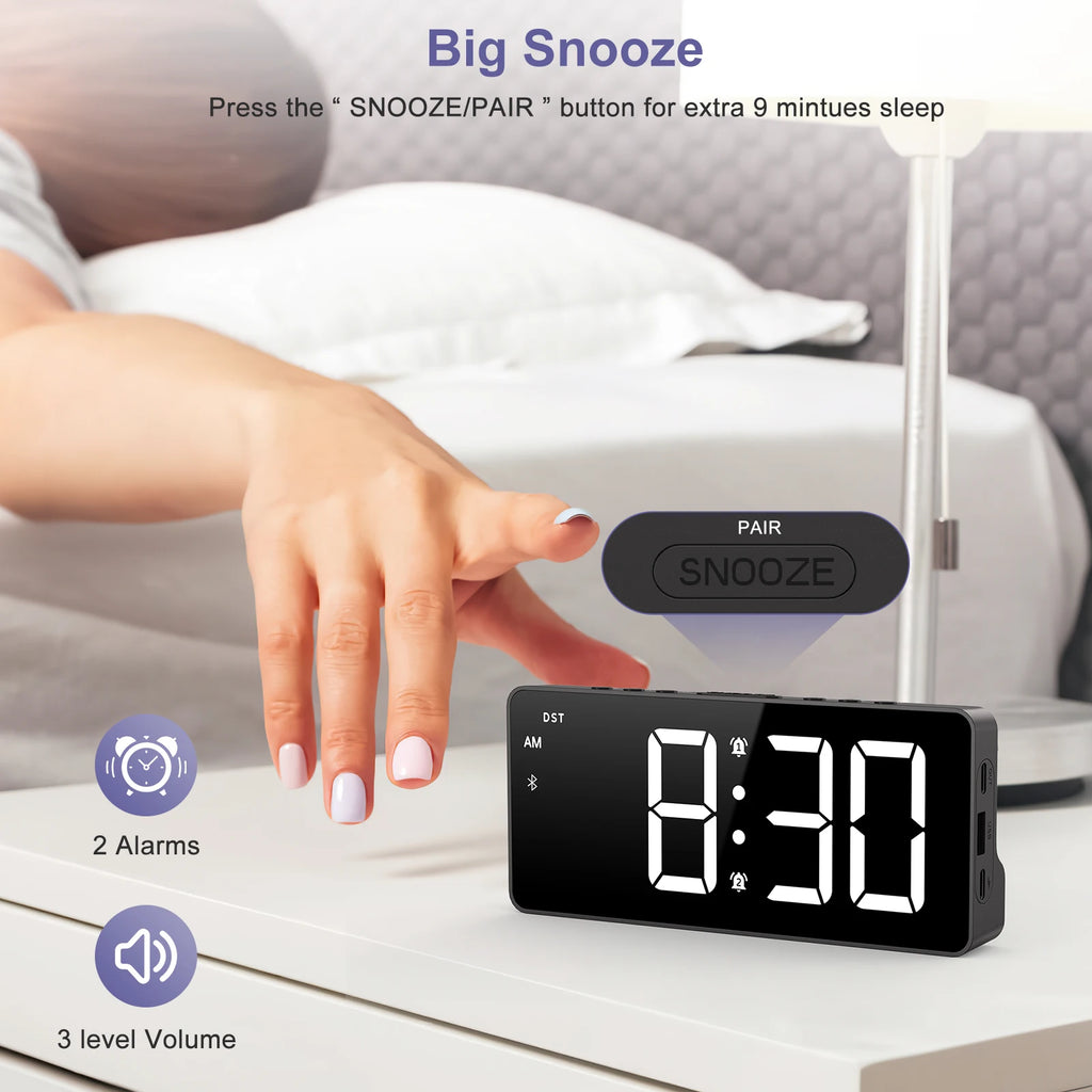 ORIA 7" LED Digital Alarm Clock with Bluetooth, Dual Alarm & 5 Brightness Levels for Home Office