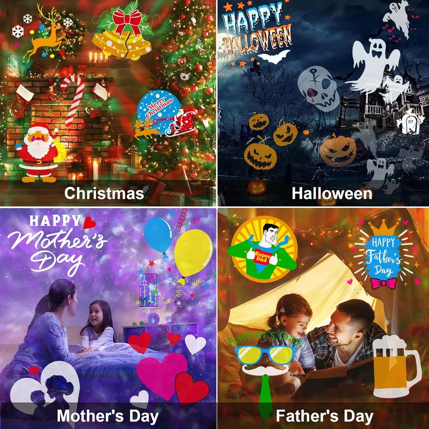 Halloween Christmas Outdoor Projector Lights 16 HD Slides 2-in-1 Water Wave Lamp with Timer & Remote