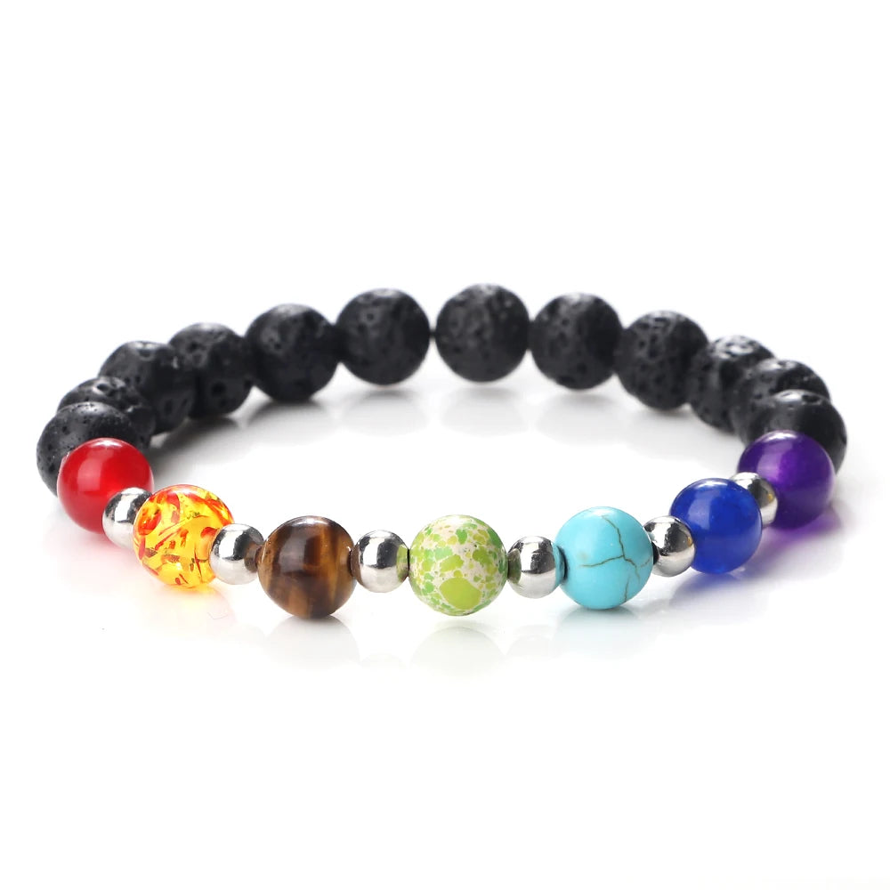 CowLost | badge-pass-holders-mens-natural-volcanic-rock-7-chakra-healing-bracelet |21