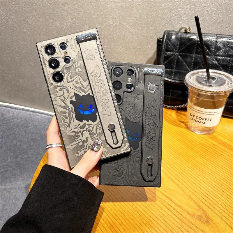 CowLost | anime-gengar-faux-leather-laser-wristband-shockproof-phone-case-for-samsung-galaxy-s25-s24-s23-s22-ultra-plus-a56-a55-a54 |1