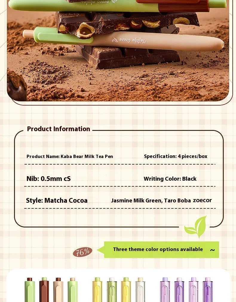 CowLost | product_id-4pcs-milk-tea-gel-pens-set-assorted-retractable-0-5mm-rollerball-for-fast-dry-note-taking-exams |7