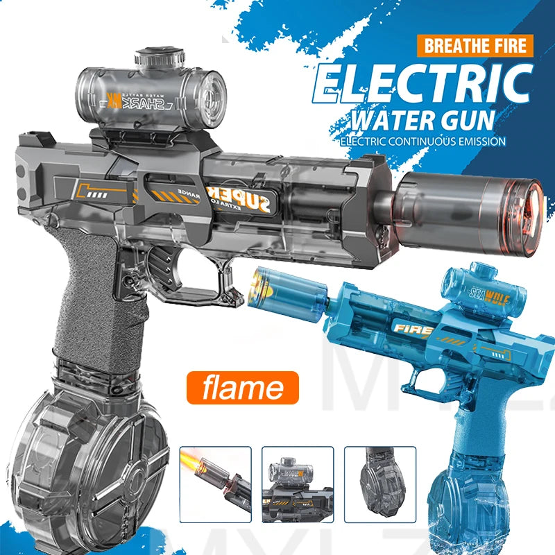 Automatic Electric Water Gun Toy with Simulated Firing, Recoil, and Sensor Lights for Kids