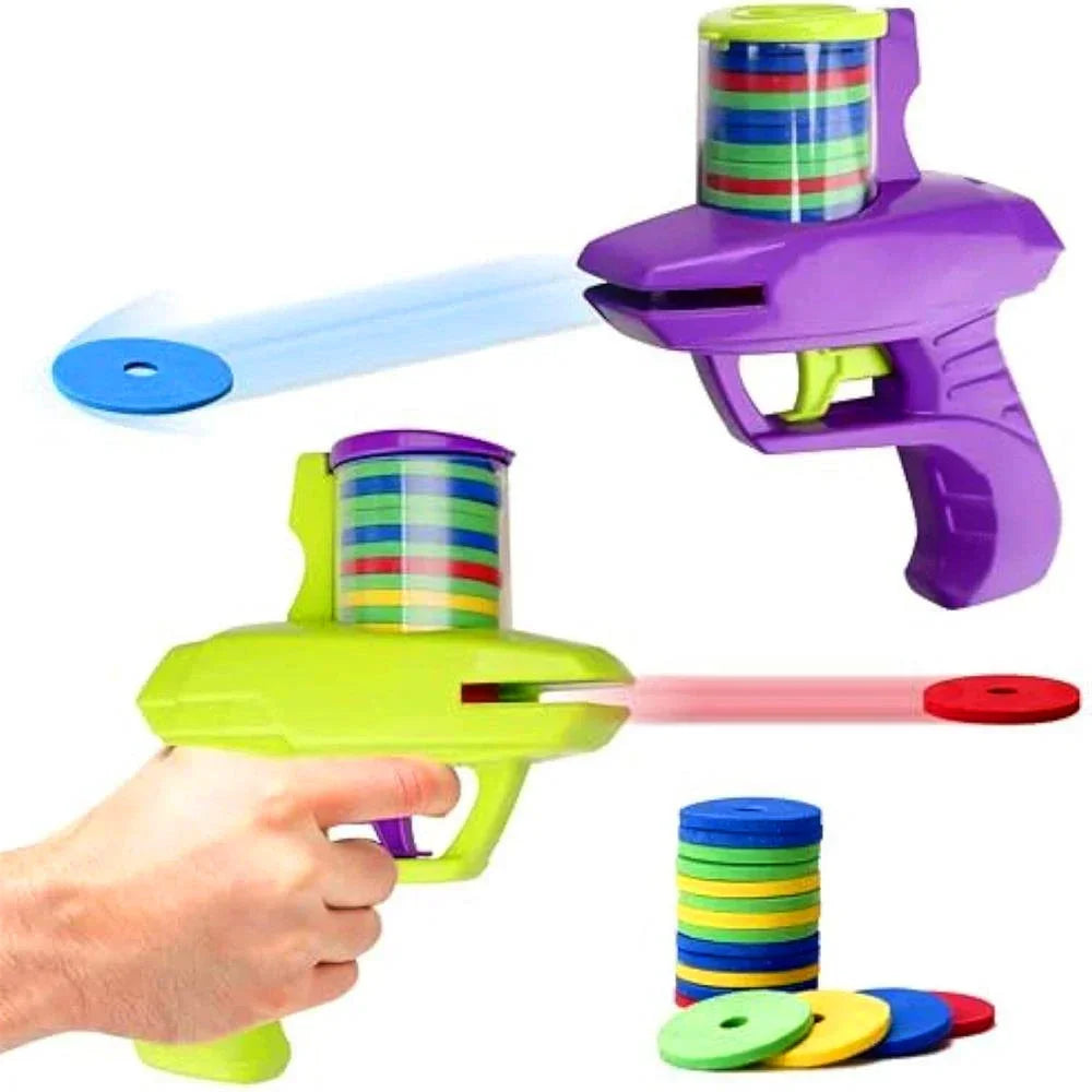 Kids Outdoor Foam Disc Shooting Launcher Toy Double Parent-Child Interactive Gift