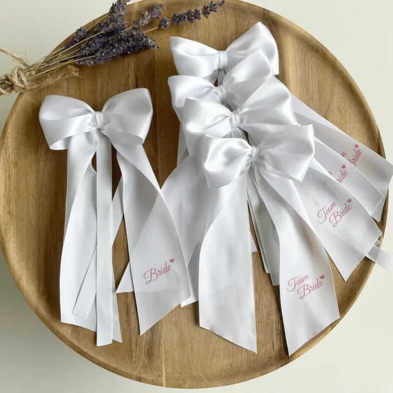 CowLost | 1pcs-pink-white-team-bride-to-be-bow-headband-satin-ribbon-wedding |11