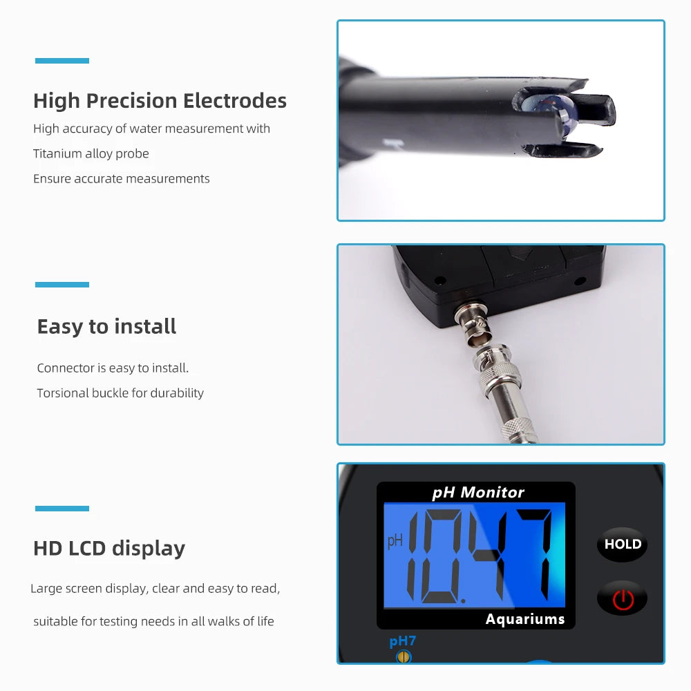 Digital PH Meter Aquarium Water Quality Tester Accurate Multi-Parameter EU Plug