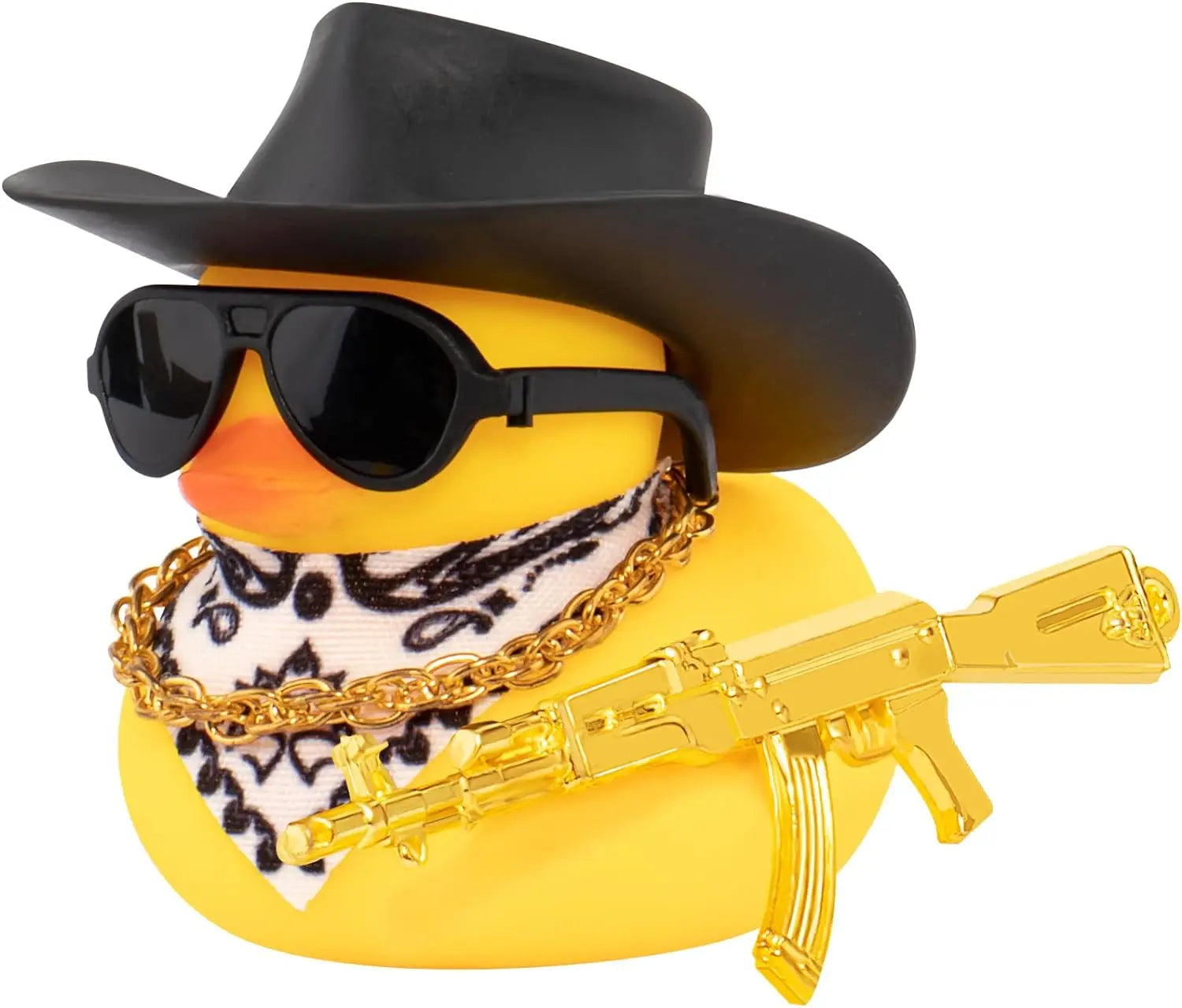 CowLost | product_id-cowboy-duck-with-guns-car-dashboard-decoration-rubber-duck-ornament-with-mini-swim-ring-sun-hat-and-sunglasses |7
