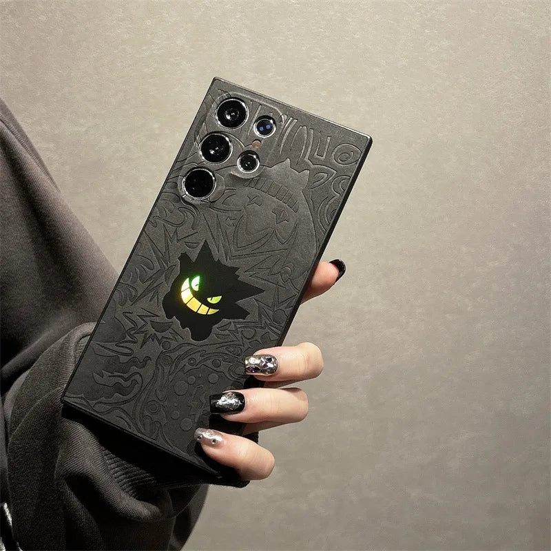 CowLost | anime-gengar-faux-leather-laser-wristband-shockproof-phone-case-for-samsung-galaxy-s25-s24-s23-s22-ultra-plus-a56-a55-a54 |2