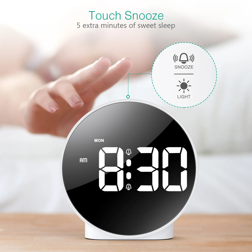 ORIA Digital LED Alarm Clock with Snooze Night Light USB Round Table Clock 3 Colors