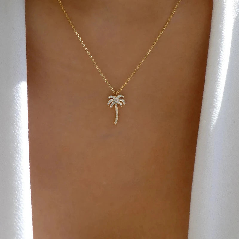 CowLost | coconut-palm-tree-necklace-for-women-exquisite-crystal-zircon-metal-clavicle-chain-choker-summer-beach-ocean-sandy-jewelry |6