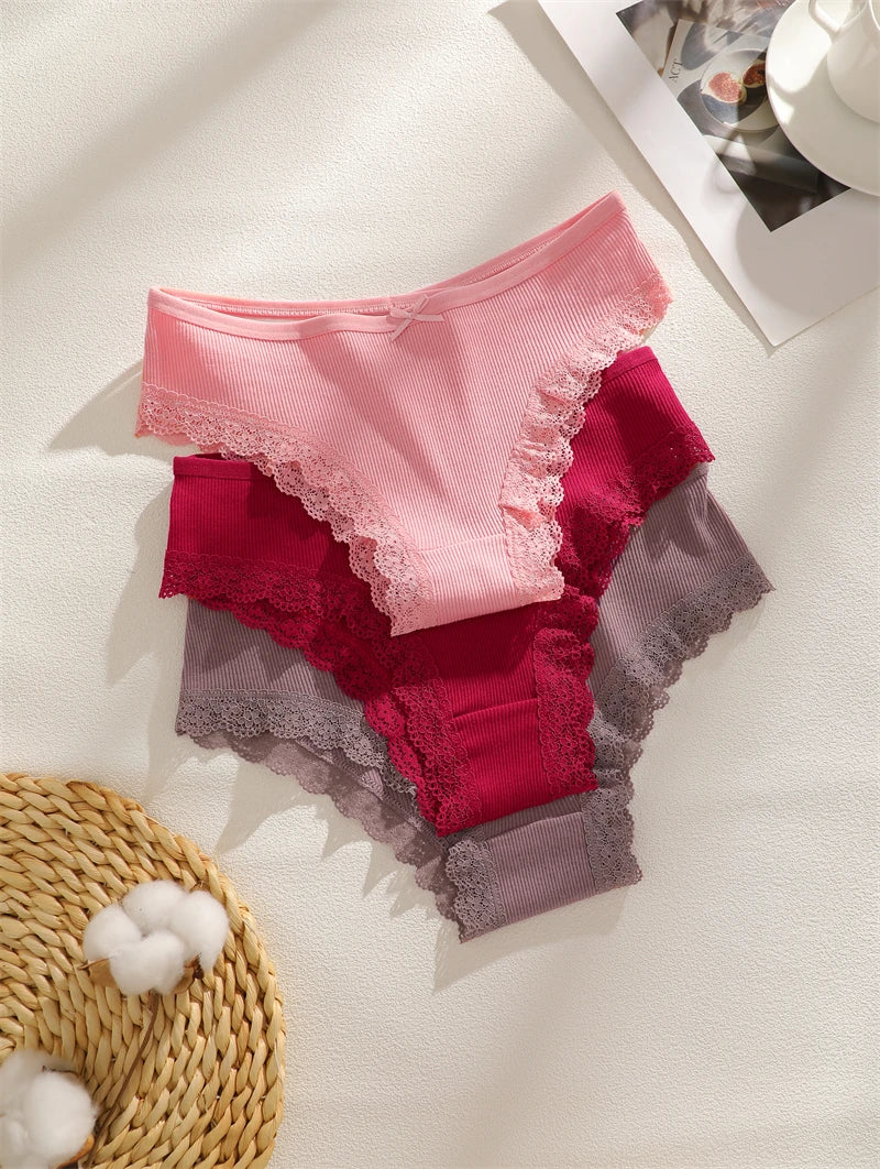 CowLost | activewear-pants-finetoo-4pcs-women-s-cotton-striped-lace-briefs |10