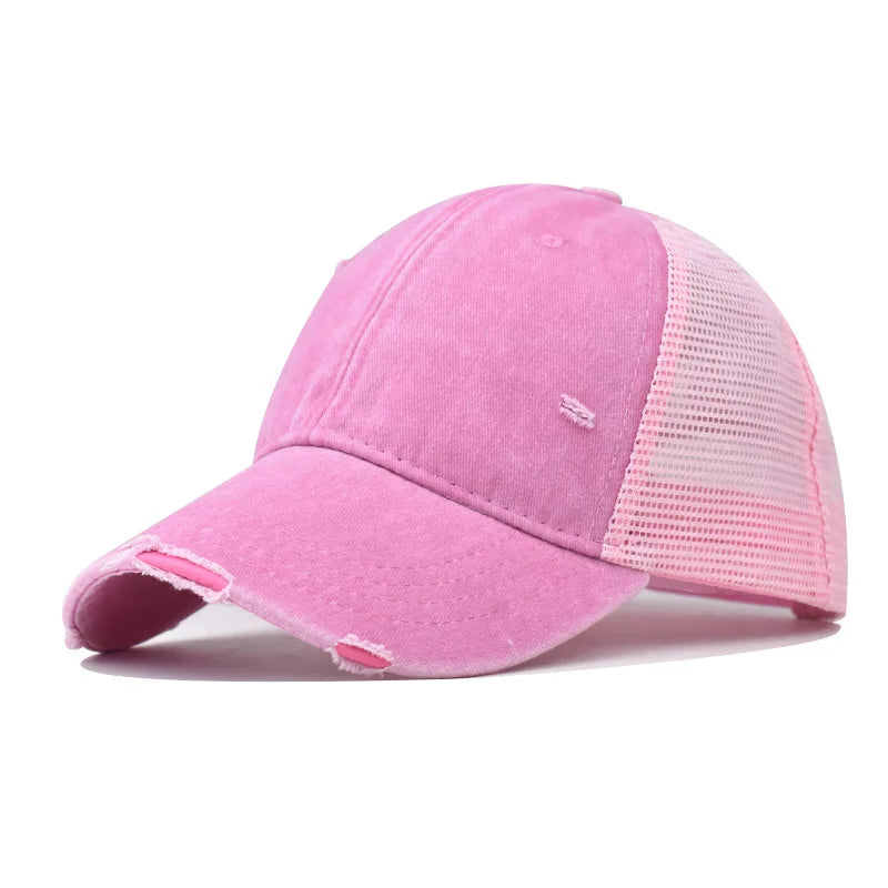 CowLost | washed-cotton-mesh-breathable-baseball-cap-made-old-ripped-light-board-cap |11