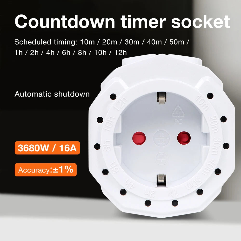 12/24H Countdown Timer Socket EU Plug 16A 230V Scheduled Charging Switch for Lighting