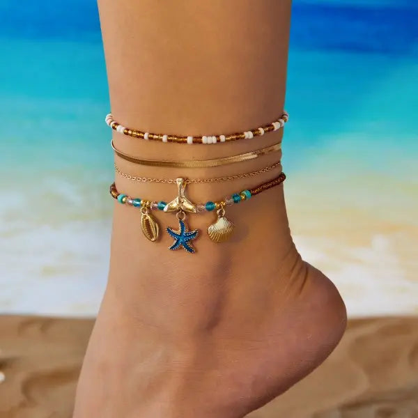 CowLost | elegant-daisy-flower-anklets-for-women-bohemian-blue-turkish-eyes-elephant-metal-chain-ankle-bracelet-summer-beach-foot-jewelry |22