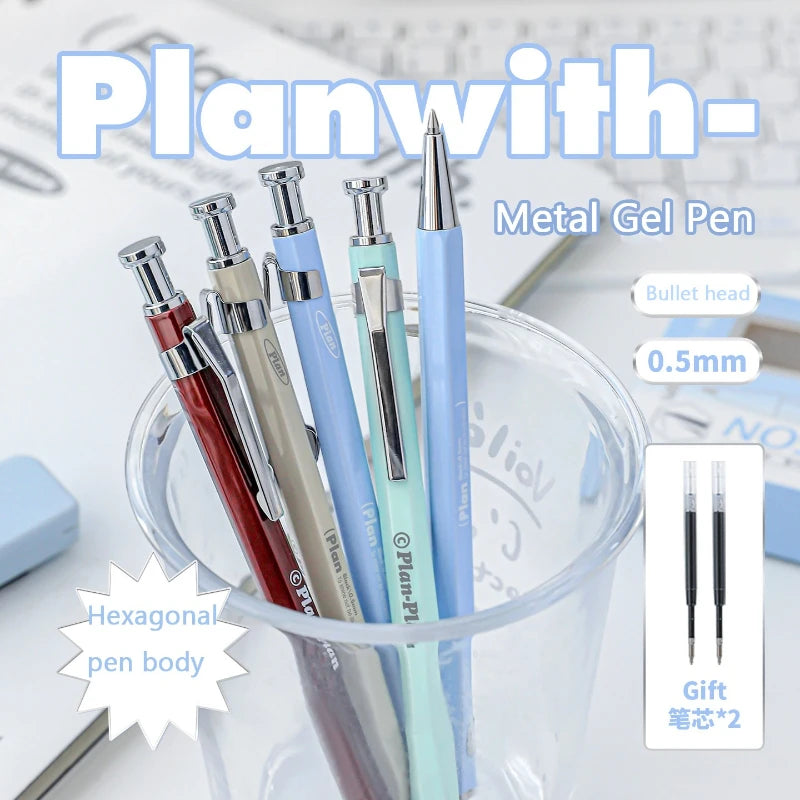 CowLost | product_id-planwith-hexagonal-metal-gel-pen-0-5mm-black-ink-retractable-anti-roll-comfortable-grip |1