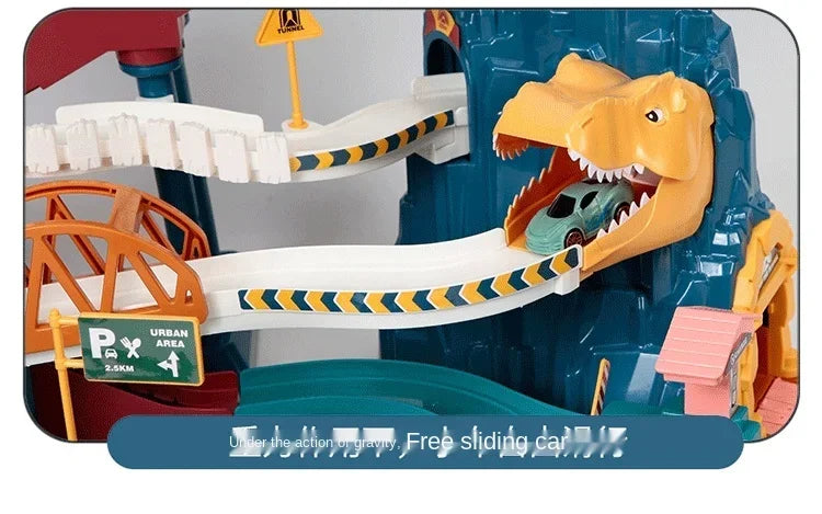 Dinosaur Electric Rail Car Racing Toy Interactive Mechanical Parking Lot for Children