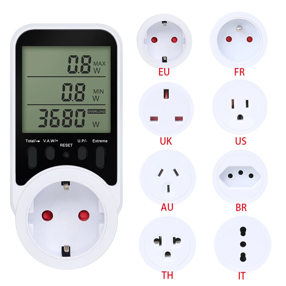 Digital Power Meter Socket 120-240V Wattmeter Energy Consumption Analyzer for Household Appliances