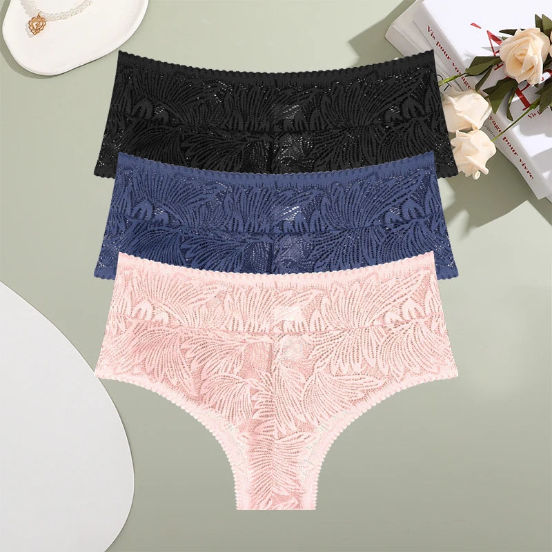 CowLost | activewear-pants-3pcs-lace-hollow-out-mid-waist-womens-briefs-set |25