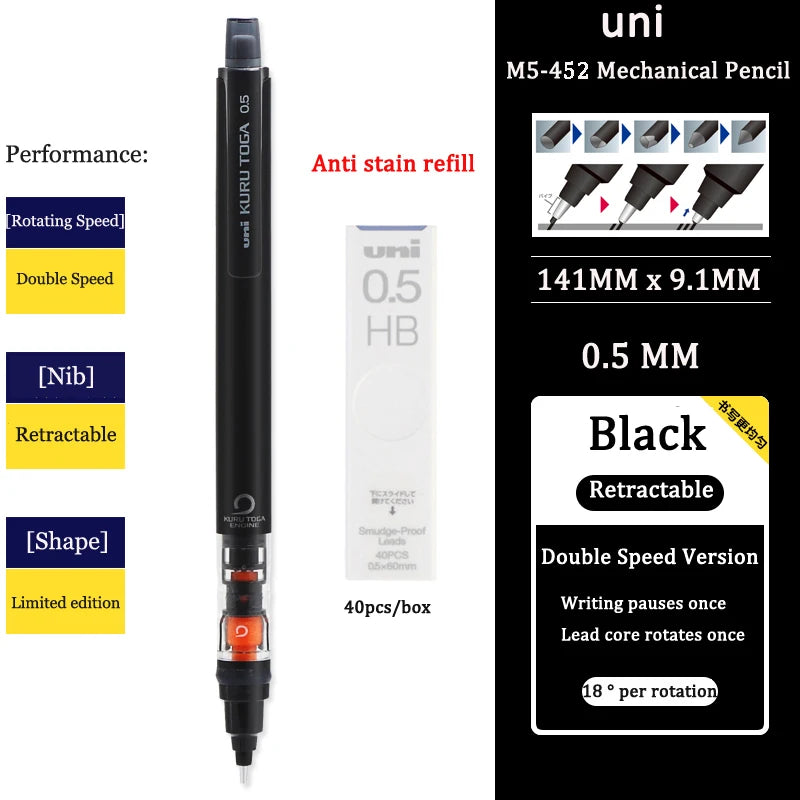 CowLost | product_id-uni-kuru-toga-m5-452-0-5mm-mechanical-pencil-low-center-gravity-japan-stationery |16