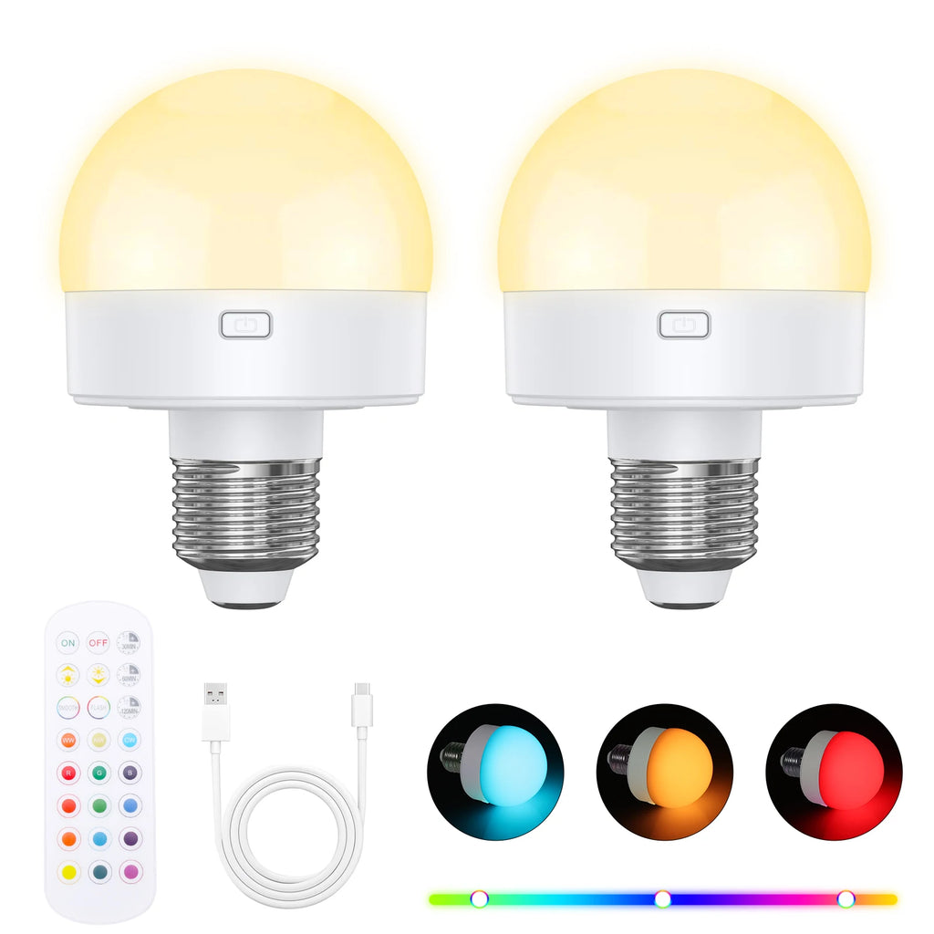 ORIA Rechargeable E26/E27 LED Bulb with Remote, 3 Color Temperatures & RGB for Bedroom/Living Room