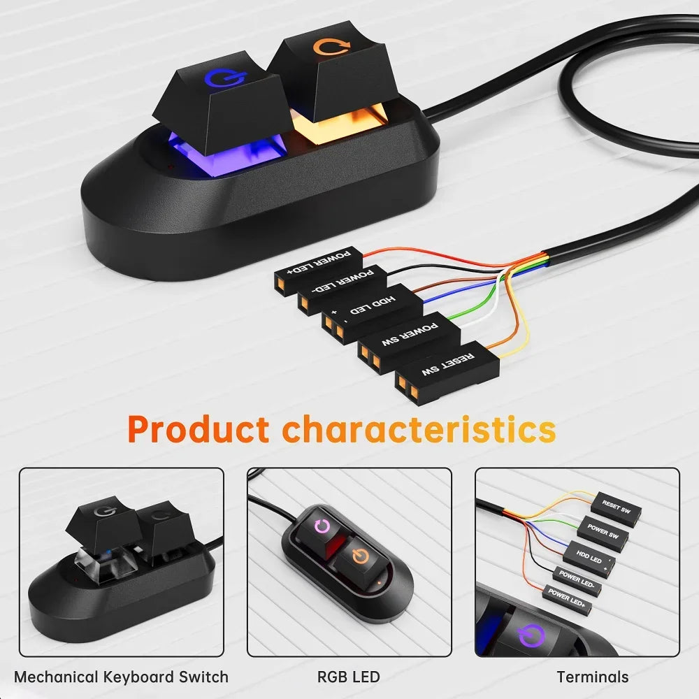 CowLost | product_id-2m-rgb-led-external-power-reset-button-extension-cable-for-pc-motherboard |10